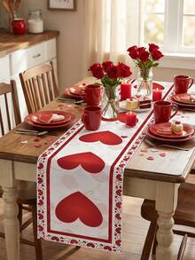 Polyester Rectangular Tablecloth With Large Red Hearts And Love Patterns, Durable And Decorative, Suitable For Romantic Dinners And Anniversary Celebrations - Multicolor - View 6