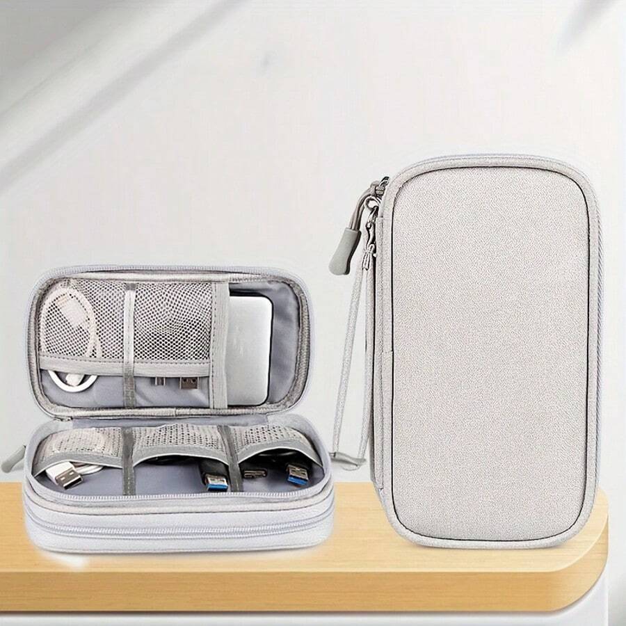 Dual-Layer Storage Bag, Waterproof Electronic Organizer Pouch For Cables, Earphones, Chargers, Phones, Hard Drives, USB Drives, Multi-Function Storage - Multicolor - View 1