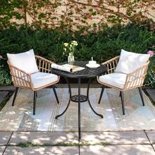 Mesa auxiliar redonda de aluminio fundido para exterior de 23,6'' con orificio para sombrilla de 2'', mesa de bistró, mesa auxiliar para patio, terraza, jardín, porche, piscina, color negro - Negro - Ver 7