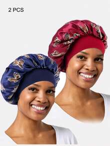 2 piezas de Gorros de seda para protección del cabello, de mujer de varios colores con ribete elástico, para el cuidado diario del cabello