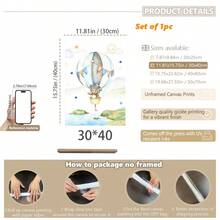 1幅帆布墙画_儿童房海报，热气球，儿童艺术，墙面装饰，图片，动物图案，礼物，波西米亚风格，婴儿用品 - 带框婴儿房墙画，完美适用于游戏室装饰、婴儿房装饰、托儿所装饰、幼儿园装饰、男孩房装饰、女孩卧室装饰、儿童房装饰。 - 彩色 - 查看 24