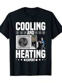 HVAC Technician T-Shirt Cotton Casual Crew Neck Tee With Geometric HVAC Expert Design For AC Repairman And Engineer Short Sleeve Regular Fit Digital Print Knit Fabric Suitable For All Seasons Men Size S-3XL - 黑色 - 查看 1