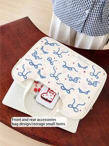 1 件装，蓝色星形蝴蝶结笔记本电脑手提包，轻便时尚，适用于 16 英寸/15 英寸/14 英寸笔记本电脑，PU 皮革防水加厚防震笔记本电脑包，大学生出行必备 - 白色 - 查看 5