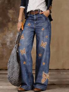 Magic Mia Women Flare Pants High Waist Wide Leg Trousers | Suitable For Office Commute, Campus Life, Street Strolling & Holiday Outings (Cotton) For Easy Chic Styles - Màu xanh lam - Xem 1