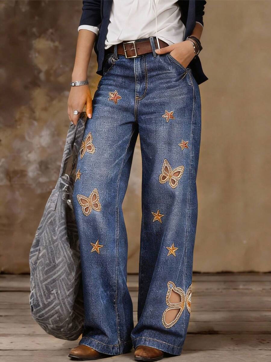 Magic Mia Women Flare Pants High Waist Wide Leg Trousers | Suitable For Office Commute, Campus Life, Street Strolling & Holiday Outings (Cotton) For Easy Chic Styles - Màu xanh lam - Xem 1