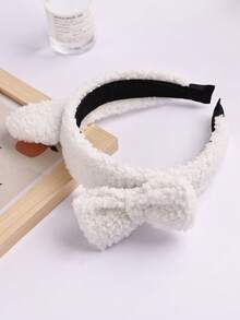 1个极简可爱泰迪熊毛绒宽发箍，带蝴蝶结耳朵，棕色和白色可选，发带，头饰，发箍 - 彩色 - 查看 1