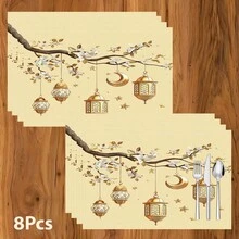 1/4/6 Pcs Ramadan Placemats, Linen Dining Table Mats With Traditional Lantern Pattern, Washable Printed Tablecloths, Surface Protective Pads, Ideal Decor For Holiday Kitchen And Family Gatherings - Multicolor - View 17