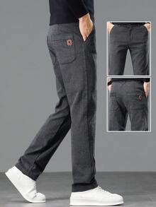 男士新款刺绣斜插口袋休闲裤，绅士轻便商务直筒裤，适合送给丈夫/男友，非常适合与朋友外出和聚会 - 灰色 - 查看 2