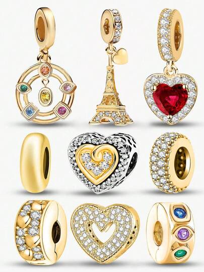 1pc 925 Sterling Silver Heart Series Big Bell 6 Beads Energy Stone Pendant, Suitable For Women Jewelry DIY Bracelet