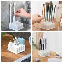1pc Multifunctional Makeup & Medication Storage Box, Divided Compartments Organizer Tray, Silicone Pen Holder With 32 Slots For Cosmetics, Stationery, Bathroom Cabinet, Desk - Multicolor - View 9