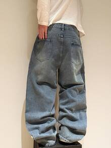 1pc Hearty Haven Casual Loose Fit American Street Style Men's Denim - Baby Blue - View 9