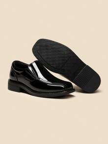Boy's Dress Shoes Slip-On Loafer Wedding Shoes Versatile Lightweight Casual Flat Shoes For Children, Suitable For Everyday Wear In All Seasons - 黑色亮皮 - 查看 2