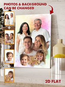 Colaj foto de familie personalizat pe pânză, fuziune realistă a diferitelor fotografii, adăugarea celor dragi decedați la fotografii, adăugarea altora la fotografii, portret de familie, portret memorial - După cum se arată - Vizualizare 11