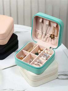 1pc Jewelry Storage Box, Small PU Leather Travel Jewelry Organizer Box, Double Layer Portable Mini Jewelry Display Storage Box, Wedding Jewelry Box, Can Store Earrings, Rings, Necklaces, Bracelets, Nail Art Decorations,Room Decor - Multicolor - View 15