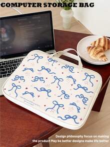 1 件装，蓝色星形蝴蝶结笔记本电脑手提包，轻便时尚，适用于 16 英寸/15 英寸/14 英寸笔记本电脑，PU 皮革防水加厚防震笔记本电脑包，大学生出行必备 - 白色 - 查看 10