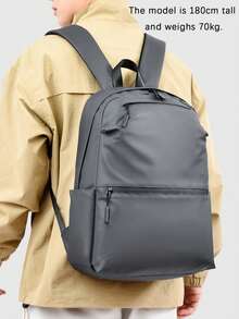 灰色PU双肩包，多口袋设计，经典日常通勤包，旅行包，适合旅行、上学、男女通用。大容量，高品质通勤包，是旅行、日常通勤、运动健身的理想之选。时尚设计，简约而不失精致。 - 灰色 - 查看 7