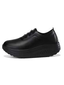 New Thick Sole Women Shaking Shoes, Casual Shoes, Elevator Shoes, Solid Color Shoes, Dirt-Resistant, Fashion Design, Versatile Women Shoes - Black - View 7
