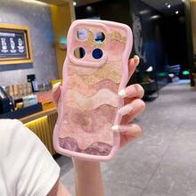 1pc Pink Marble Pattern Shockproof Wavy Phone Case, UV Printed For Galaxy/Infinix/Redmi/OPPO/VIVO/MOTO/Realme Android Models - Pink - View 3