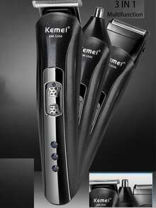 Kemei KM-1506 电动理发器剃须刀胡须剃刀面部脱毛器鼻毛耳毛修剪器三合一 USB 充电男士理发机，价格实惠，热销家用理发器，适合全家使用。 - 黑色 - 查看 3