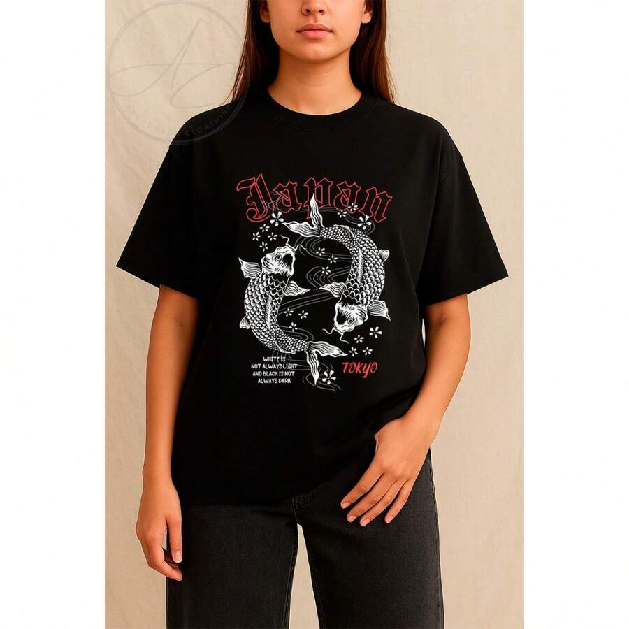 Cute And Delicate Japan Tokyo Geisha Landscape T-Shirt, Minimalist, Simple, Unisex, Men's And Women's, 100% Cotton, Premium Top Quality, Streetwear, New Release, Immediate Shipping, Various Colors!! - 72808-日本東京 - 查看 1