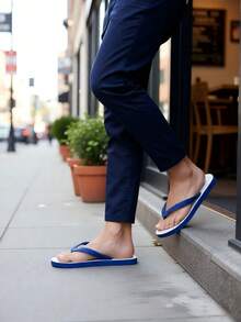 Klassiska gummiflip-flops för män, slitstarka, halkfria, fritids- och strandkläder - Blå - Visa 10