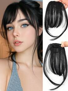 10英寸夹式侧刘海，合成纤维刘海，自然侧刘海，直刘海，接发，黑色带鬓角 - 彩色 - 查看 13