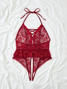 Women's Sexy Ribbon Cutout Backless Jumpsuit - Burgundy - View 2