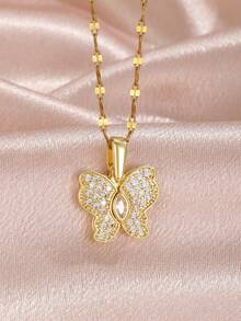 1pc Delicate Elegant Light Luxury Openable Flower/Four-Leaf Clover/Butterfly/Heart Pendant Necklace With Stainless Steel Chain As Daily Wear Jewelry Accessory Gift