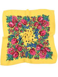 1pc Floral Print Headscarf/Shawl, Russian Style Square Scarf, Cotton Dust-Proof & Sun-Proof Shawl - Multicolor - View 26