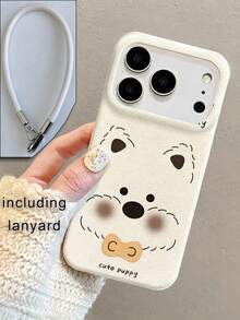 1个时尚白色小狗皮纹手机壳，配白色时尚挂绳，兼容 17 Pro Max/16 Pro Max/13/15/16/15 Pro Max/17 Pro/14/11，白色小狗图案手机保护套，带挂绳 - 白色 - 查看 2