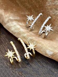 1 Pair Elegant High-Quality Pearl Starburst 925 Sterling Silver Stud Earrings, Fashionable Everyday Wear Cubic Zirconia Jewelry Gift For Women - Earrings - View 4