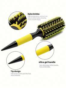 1 Peça/Conjunto Pente Brasileiro - Conjunto de Escovas de Cabelo Brasileiras de Alumínio Amarelo - Escova de Cerdas de Náilon e Cerdas de Javali para Todos os Tipos de Cabelo, Inclui Pente Desembaraçador de Cabelo com Cabo de Madeira, Pente para Cachos, Borla de Ar, Pente Quente em Formato de Pêra - Multicolorido - Visão 10