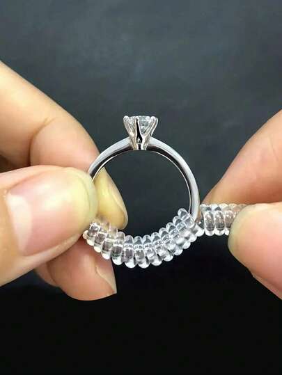 4件套可调节戒指尺寸测量器，透明硅胶戒指保护套，男女通用，无需重新调整戒指尺寸即可调节戒指大小。