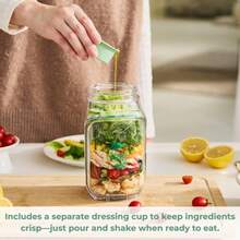 ORIGINAL SALAD POD- Salad Pod Mason Jar Side Open, Original Salads Jar With Side Opening For Lunch, Portable Salads Dressing Container With Lid For Travel Leakproof Dressing Compartment Microwave - 透明 - 查看 5
