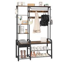 Hzuaneri Coat Rack With Shoe Storage, Coat And Shoe Rack With 3-Tier Storage Bench And Drawer, 5-In-1 Hall Tree With 17 Hooks, Side Book Shelves For Bedroom, Hallway Living Room - Rust Brown - View 7
