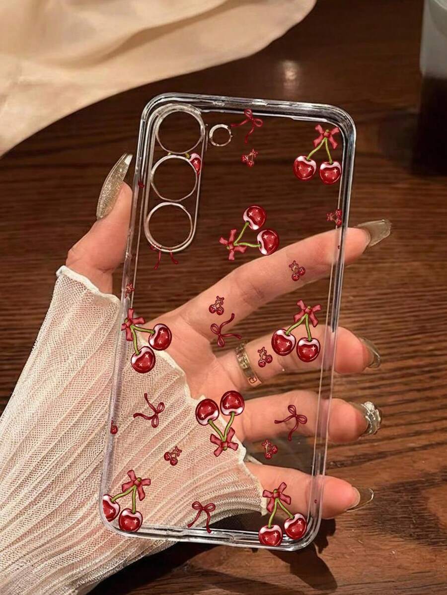 1个可爱樱桃蝴蝶结装饰软壳手机壳，兼容华为荣耀、红米、三星Galaxy A04e/12/A13/A14/A34/A50/A52/A53/A54/S21/S22/S23/S24/S25/S25Ultra/S25FE/S26/S26 Plus/S26 Ultra/S26 Edge、6A/7A/8A、12T/13T/15T/15T Pro - 無色 - 查看 1