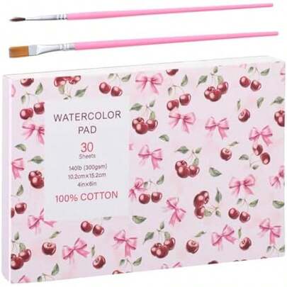 30 Sheets Watercolor Paper Pad With 2 Pcs Watercolor Brush, 140 Lb/300 GSM Watercolor Paper Cold Press Tearable Water Color Pad For Art Painting, Drawing, Mixed Media(4x6 Inch)