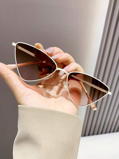 Y2K Fashio Glasses Triangle Cat Eye Small Frame Metal For Women, Street Style Outdoor Travel Beach Casual Decoration Daily Wear, Summer