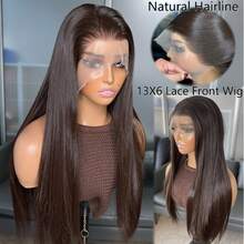 200 Density Brazilian Virgin Hair Wigs Glueless 28 Inch Natural Hairline No Glue Lace Front Wig Human Blended Hair Black Color Lace Front Wig Human Blended Hair Wig 13x4 5x5 13x6 Straight Lace Frontal Wig Hair Pre Plucked With Baby Hair Natural Looking Beginner Friendly - Natural & Black - View 2