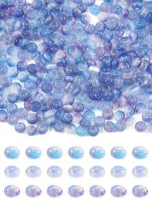438pcs Set Imitation Cat Eye Glass Seed Beads, Round Shape, Bi-Color, Wheat/Lilac Purple/Cornflower Blue/Camel/Turquoise, Size: 4~4.5x2.5~3mm, Hole: 1.2~1.5mm - Rondelle - View 7