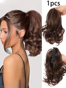 Clip de pelo con forma de garra para coleta, extensión de cabello sintético ondulado de 12 pulgadas, clip de pelo para mujeres en Halloween y Navidad (color del cabello: negro natural, marrón claro, marrón oscuro, negro parduzco) - Multicolor - Ver 9