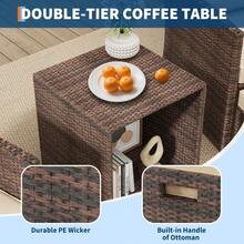 Juego de Muebles de Patio de 5 Piezas, ratán de Mimbre de Polietileno para Exteriores, con Cojines Suaves, 2 otomanos y Mesa de Centro de 2 Niveles para Piscina, jardín, balcón - Plateado - Ver 8