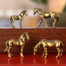 4pcs High Quality Copper-Color Mini Horse Figurines - Micro-Carved Crafts, Room Decor Horse Sculptures | Copper Surface - Moss Terrarium Fish Tank Micro Landscape Decorations - Multicolor - View 3