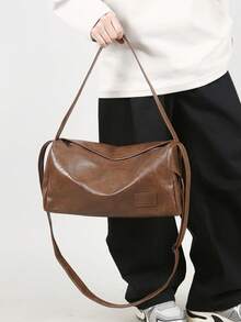 Men's Vintage Brown Soft Leather Shoulder Messenger Bag, Suitable For Commuting, Shopping, Party, Travel, Holiday, Gift, Boyfriend, Casual Daily Use - Brown - View 1