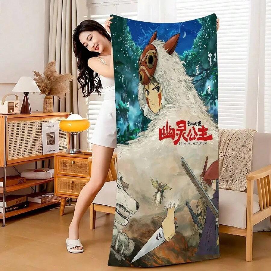 P-Princess-M-Mononokes Microfiber Blanket Quick Drying Beach Towels Oversized Printing Super Absorbent Pool Towel Blanket.Jpg - White - View 1