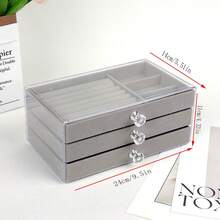 1pc 3-Layer Jewelry Box With Velvet Lining, Transparent Drawer Storage For Necklaces, Bracelets, Rings, Earrings , Makeup Room Decor - Multicolor - View 2