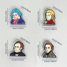 1pc/4pcs Musician Sheet Music Clips Acrylic Mini Clips For Music Lovers, Essential Mini Sheet Music Holders For Classical Musicians. Cute Musical Note Stationery With Mozart And Schubert Designs. Transparent Sheet Music Clips, Piano And Guitar Score