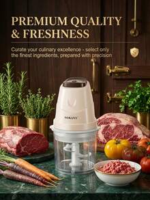 SOKANY 06009 家用绞肉机，0.7升食物处理器，烹饪机，配有2个碗和3个不锈钢刀片，适用于绞肉、蔬菜、婴儿辅食、自制餐食和宠物食品 - 棕色 - 查看 10