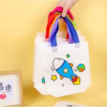 10/25pcs Random DIY Graffiti Gift Bags, Comes With 8pcs Random Color Pens, Personalized Colorful Cartoon Non-Woven Fabric Painting And Coloring Tote Bags, Suitable For Birthday Party, Christmas, Valentine's Day, Easter, New Year And Spring Festival Gifts, Gift Packaging And Storage - Multicolor - View 6