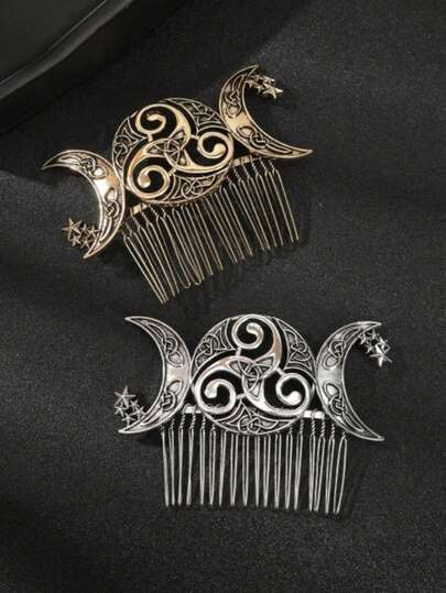 1 st vintage vikingakeltisk hårkam - elegant hårspänne med måne- och stjärndesign - mystisk älva-håraccessoar, lämplig för flickor, håraccessoarpresent, sidokam, bröllop, hårdekoration